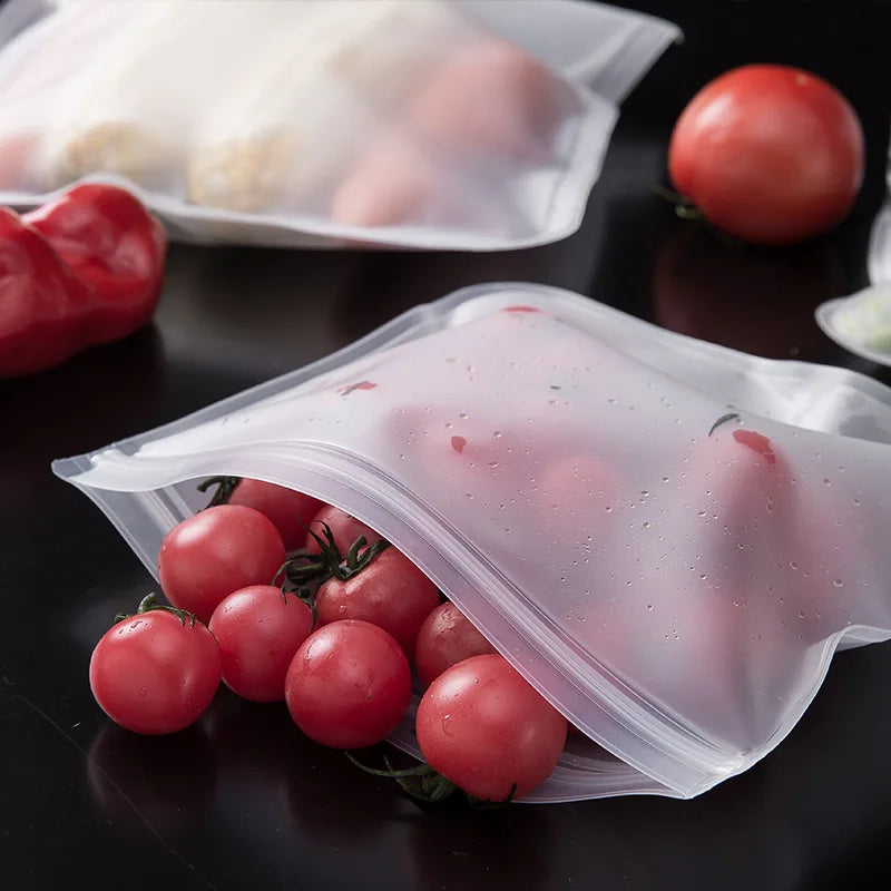 Silicone Food Storage Bag Reusable up Zip Shut Bag Leakproof Fresh Bag Food Storage Bag Fresh Wrap Ziplock Bag