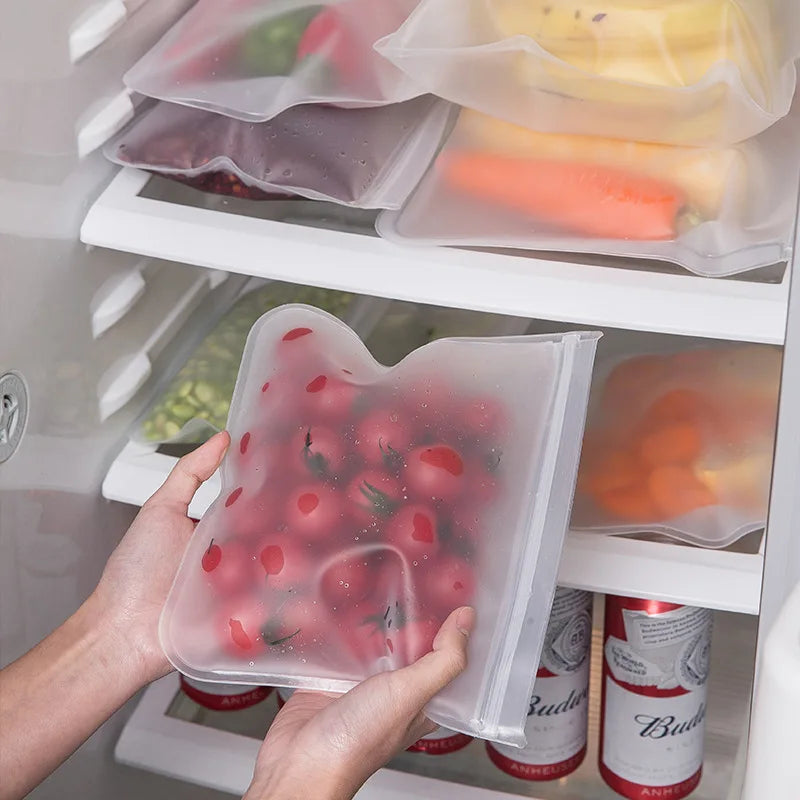 Silicone Food Storage Bag Reusable up Zip Shut Bag Leakproof Fresh Bag Food Storage Bag Fresh Wrap Ziplock Bag